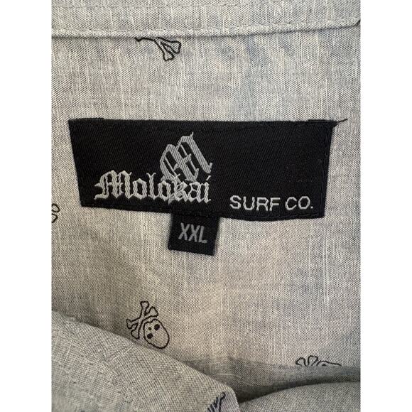 Molokai Surf Co. Button Down Short Sleeve Skull Logos Shirt Men XXL Gray - Picture 2 of 5